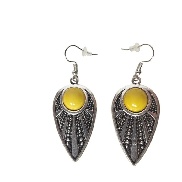Silver Tone Textured Teardrop Dangle Earrings Modern Minimalist Jewelry - Picture 1 of 2
